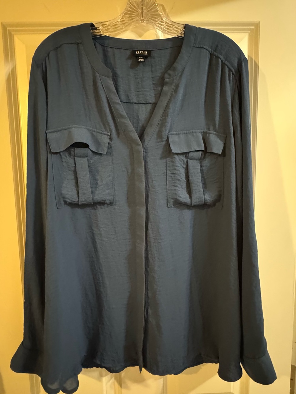 a.n.a Navy Blue Blouse with Classic Neckline